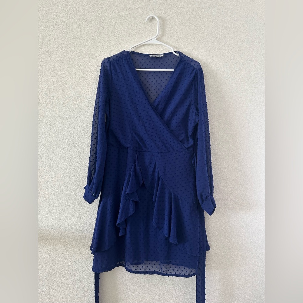 Blue Long Sleeve Swiss Dot Dress